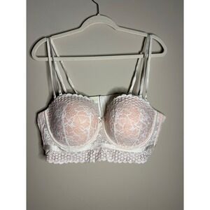Cacique 44C Lightly Lined Multi Way Strapless Bra White Pink Lace Pink